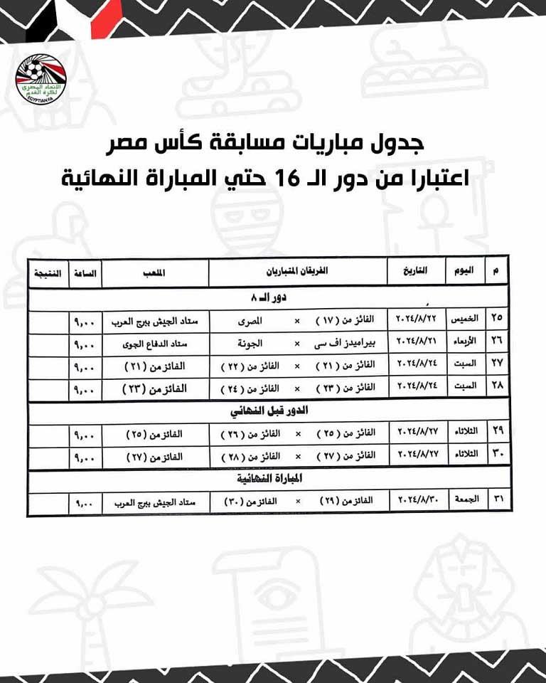 جدول مباريات كأس مصر