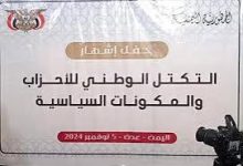 صورة بيان التكتل الوطني للأحزاب والمكونات السياسية بمناسبة الذكرى الـ35 لليوم الوطني للجمهورية اليمنية