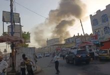 صورة انفجار محل بيع أسلحة في تعز يخلف قتلى وجرحى