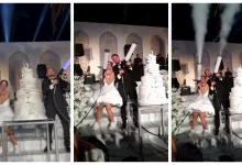 صورة بالفيديو.. رنا رئيس وزوجها يحتفلان بإطلاق “رشاشات الدخان” في حفل زفافهما