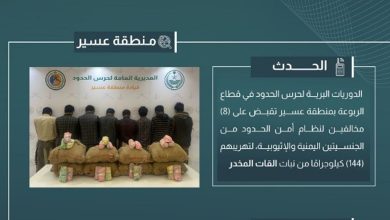 صورة القبض على 8 مخالفين لتهريبهم 144 كيلوجرامًا من القات في عسير