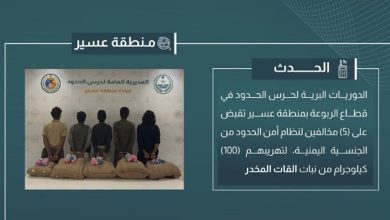 صورة القبض على 5 مخالفين لتهريبهم 100 كيلوجرام من القات في عسير