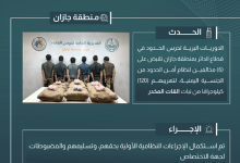 صورة القبض على 6 مخالفين لتهريبهم 120 كيلوجرامًا من القات في جازان