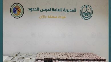 صورة إحباط تهريب 54 كيلوجرامًا من الحشيش المخدر و343 ألف قرص خاضع لتنظيم التداول الطبي بمنطقة جازان