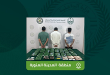 صورة القبض على 3 أشخاص بالمدينة المنورة لترويجهم الإمفيتامين والحشيش وأقراصًا خاضعة لتنظيم التداول الطبي