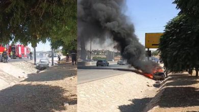 صورة | فيديو.. إخماد حريق اندلع في مركبة على طريق المطار في عمّان