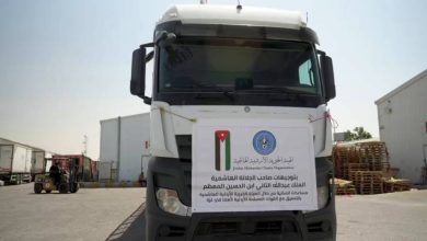 صورة | الأردن يواصل دعم غزة بإرسال قافلة جديدة مكوّنة من 50 شاحنة مساعدات غذائية