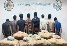 صورة القبض على 8 مخالفين بجازان لتهريبهم 220 كيلوجرامًا من القات