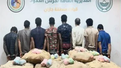 صورة القبض على 8 مخالفين بجازان لتهريبهم 220 كيلوجرامًا من القات