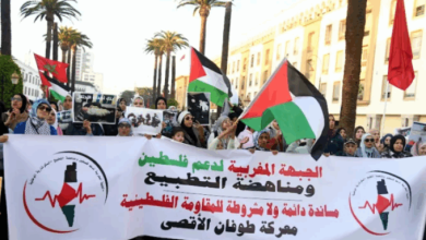 صورة جبهة الدفاع عن فلسطين ومناهضة التطبيع تنظم مسيرة وطنية في الرباط تنديدا بتجويع أهالي غزة 