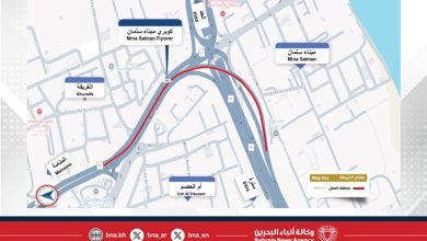 صورة غلق المسار الأيسر على كوبري ميناء سلمان بالمنامة