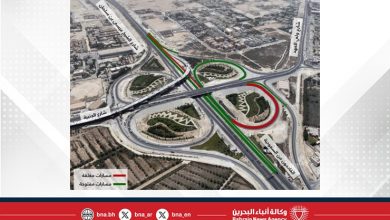 صورة غلق بعض المسارات على شارع الشيخ عيسى بن سلمان ضمن أعمال إنشاء جسر الانعطاف من شارع الجنبية