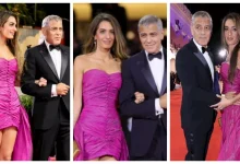صورة بفستان فوشيا صارخ.. أمل علم الدين وزجها جورج كلوني  يخطفان الأنظار -15