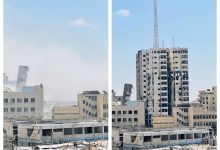 صورة الطيران الإسرائيلي يقصف برج السوسي السكني وسط مدينة غزة