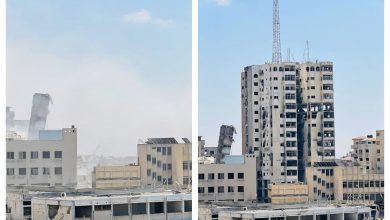 صورة الطيران الإسرائيلي يقصف برج السوسي السكني وسط مدينة غزة