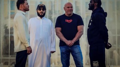 صورة قبل انطلاق أسبوع النزال التاريخي.. تركي آل الشيخ يحضر أول مواجهة «Face Off» بين «كانيلو وكروفورد» في لاس فيجاس